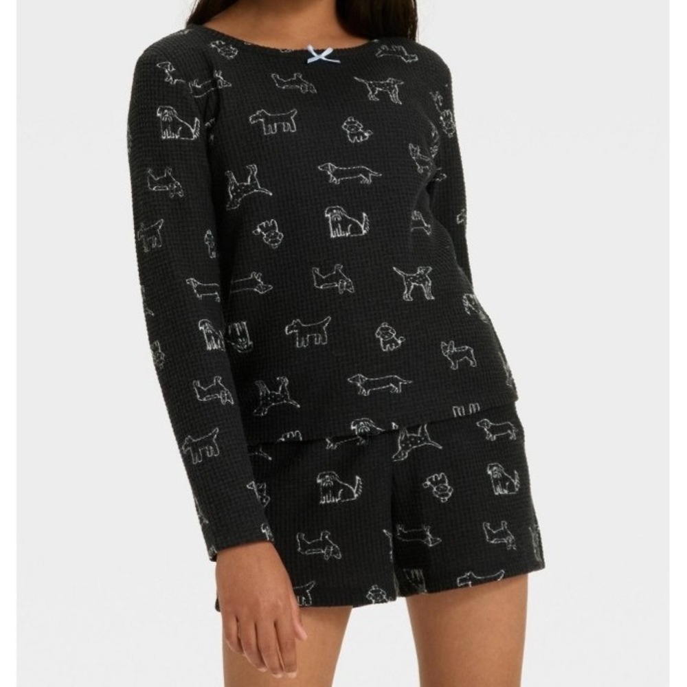 Girls' 2pc Long Sleeve Waffle Knit Pajama Set - Cat & Jack™ White/Black M 8